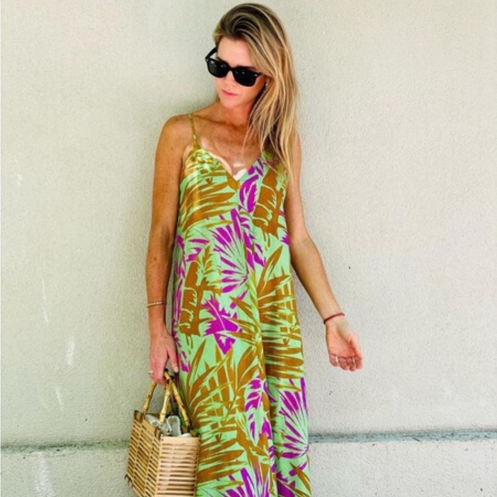 Zara Green, Brown & Pink Tropical Midi Dress
